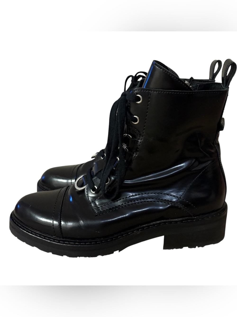 AllSaints Lira Pantent Leather Hiker Combat Boots Size 38/US 7
